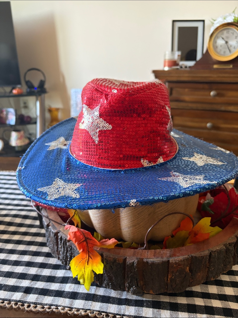 Patriotic Sequin Cowboy Party Hat - Red and Blue Stars